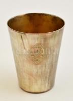 Keresztelő pohár, fém, gravírozott, jelzett (Socdor), m: 7,5 cm