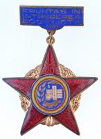 Románia ~1969. Fruntas in Intrecerea Socialista aranyozott, zománcozott kitüntetés T:1-,2 Romania ~1969. Fruntas in Intrecerea Socialista gilt, enamelled decoration C:AU,XF