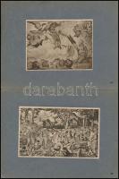 Metszeteket, festményeket ábrázoló fekete-fehér nyomtatvány, 20 db, kartonra ragasztva, 9,5x8,5 és 1...