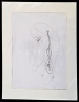 Czibor Ildikó (1969- ): Fejgitár, ceruza, papír, jelzett, paszpartuban, 29,5×21 cm