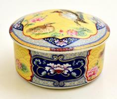 Jelzett japán dobozka, kézzel festett, jelzett, hibátlan, d:9,5 cm