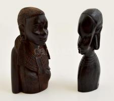 2 db afrikai faragott fa szobor, jelzés nélkül, m: 16 cm