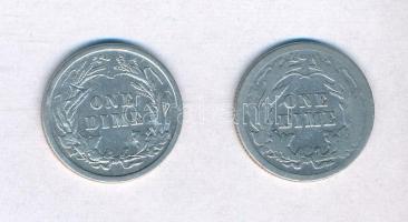 Amerikai Egyesült Államok 1905. 1D Ag + 1907. 1D Ag "Barber" T:2,2-,3 ü.
USA 1905. 1 Dime...
