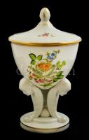 Herendi virágmintás porcelán cukortartó, kézzel festett, jelzett, hibátlan, m: 15 cm