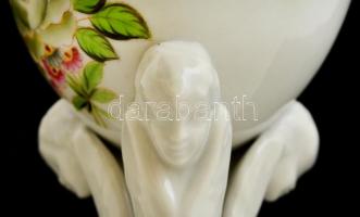 Herendi virágmintás porcelán cukortartó, kézzel festett, jelzett, hibátlan, m: 15 cm