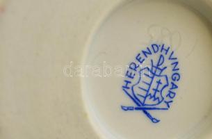 Herendi virágmintás porcelán cukortartó, kézzel festett, jelzett, hibátlan, m: 15 cm