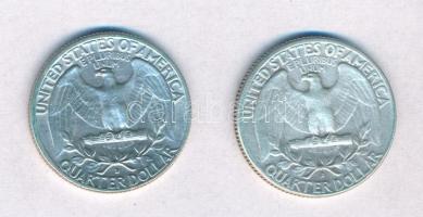 Amerikai Egyesült Államok 1961D-1964D 1/4$ Ag "Washington" (2xklf) T:1-,2 
USA 1961D-1964...