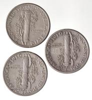 Amerikai Egyesült Államok 1942-1944. 1D Ag "Mercury" (3xklf) T:2
USA 1942-1944. Dime Ag &...