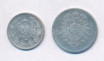 Német Birodalom 1881F 1M Ag + 1905G 1/2M Ag T:3,2-
German Empire 1881F 1 Mark Ag + 1905G 1/2 Mark A...