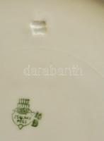 Zsolnay füles tányér, matricás, jelzett, kopott, 23,5×24,5 cm