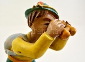 Rahmer cserkész fiú látcsővel, festett mázas kerámia figura, jelzett, sérüléssel, m: 24 cm