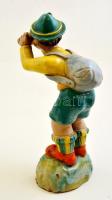 Rahmer cserkész fiú látcsővel, festett mázas kerámia figura, jelzett, sérüléssel, m: 24 cm