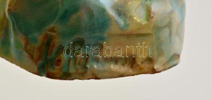 Rahmer cserkész fiú látcsővel, festett mázas kerámia figura, jelzett, sérüléssel, m: 24 cm