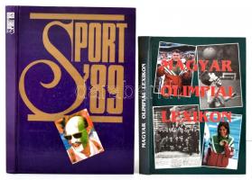 2 db sportkönyv: Magyar Olimpiai Lexikon (Bp., 2000); Sport 89 (Debrecen, 1989). Kartonált papírkötésben, jó állapotban.