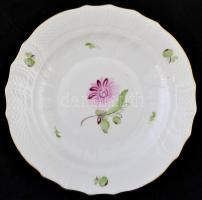 Herendi virágmintás porcelán tányér, 6+6 db, kézzel festett, jelzett, hibátlan, d: 22,5 és 25 cm