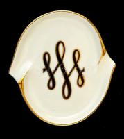 Aquincum tálka és fogpiszkálótartó monogrammal, kézzel festett, jelzett, hibátlan, 9×8  cm, m:6 cm