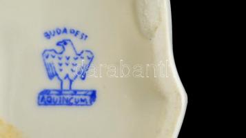 Aquincum tálka és fogpiszkálótartó monogrammal, kézzel festett, jelzett, hibátlan, 9×8  cm, m:6 cm