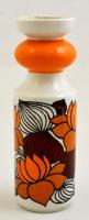 Hollóházi porcelán narancssárga-barna mintás váza, matricás, jelzett, hibátlan, m: 22,5 cm