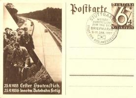 1933 Erster Spatenstich - 1936 1000 km Autobahn fertig / 1933 First Groundbreaking - 1936 1000 km highway completed, Hitler, 6+4 Ga. So. Stpl (EK)