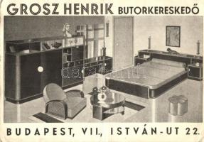 Grosz Henrik bútorkereskedő reklámlapja, Budapest, István út 22. / Hungarian furniture shop advertisement card (fa)