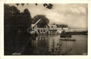 Losonc, Lucenec; Csónakázó tó, pavilon. Lichtig 19627. / rowing lake and pavilion + 1938 Losonc visszatért So. Stpl. (EK)