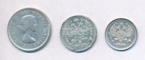Vegyes: Kanada 1960. 25c Ag + Orosz Birodalom 1914. 15k Ag + 1915. 10k Ag T:2,2-,3 brossnyomok a 15k...
