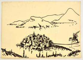 Vincze Győző (1925-2001): Dubrovnik, tus, papír, jelzett, 41,5×58,5 cm