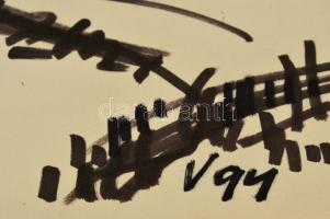 Vincze Győző (1925-2001): Dubrovnik, tus, papír, jelzett, 41,5×58,5 cm