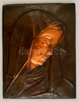 Szűz Máriát ábrázoló réz kép + porcelán Mária szobrocska, 25x19 cm, m: 13 cm