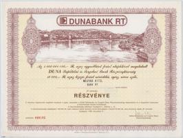1989. Dunabank Rt. részvénye 10.000Ft-ról, bélyegzéssekkel, szelvényekkel T:I-