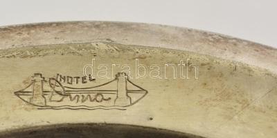 Hermann alpakka tálca  gravírozott "Hotel Duna" felirattal, karcos, jelzett, d:23,5 cm
