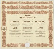 1989. budaprint - Soproni Pamutipar Rt. részvéyne 1.000.000Ft-ról (3x), szárazpecséttel, szelvényekkel