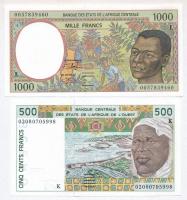 Közép-afrikai Államok / Gabon ~2004. 1000Fr + Nyugat-afrikai Államok / Szenegál 2002-2003. 500Fr T:I Central African States / Gabon ~2004. 1000 Francs + West African States / Senegal 2002-2003. 500 Francs C:UNC