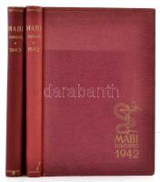 1942-1943 MABI Tudosító Egészségvédelmi Ismeretterjesztő havi folyóirat. Szerk.: Dr. Peitler Gyula. I.-II. évf. Bp., Magánalkalmazottak Biztosító Intézete,("Élet"-ny.), 8+264+32+31+8+6+2+11+8+332+4 p. Kiadói aranyozott egészvászon-kötés, kissé kopott, kissé foltos borítóval.