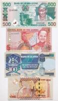 7db különböző bankjegy afrikai országokból, közte Gambia, Sierra Leone, Uganda T:I 7pcs of different banknotes from African countries, including Gambia, Sierra Leone, Uganda C:UNC