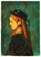 Jelzés nélkül: Kalapos lány. Akvarell, vászon, 29×21 cm