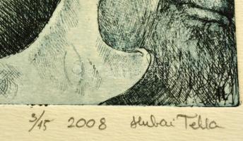 Hubai Tekla (?-): Elmúlás IV. Rézkarc, papír, jelzett, 28×20 cm