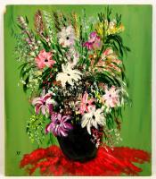Dilinkó Gábor (1929-2014): Virágcsendélet. Olaj, farost, jelzett, sarán sérült, 58×51 cm