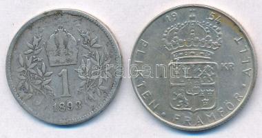 Vegyes: Ausztria 1893. 1K Ag "Ferenc József" + Svédország 1954TS 1Kr Ag "VI. Gusztáv&...