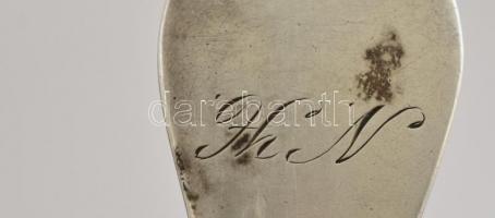 Ezüst(Ag) monogramos merőkanál, jelzett, horpadással, h: 23 cm, nettó: 118 g