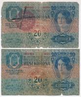 Vegyes: 9db-os korona bankjegy tétel, több darabon piros "MAGYARORSZÁG" felülbélyegzés, 10...