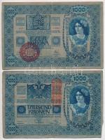 Vegyes: 9db-os korona bankjegy tétel, több darabon piros "MAGYARORSZÁG" felülbélyegzés, 10...