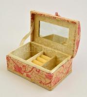Szövettel borított ékszertartó doboz, belsejében tükörrel, 15x10x8 cm