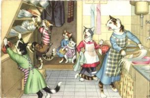 Cats in the kitchen. Alfred Mainzer 4851. - modern postcard (gluemark)