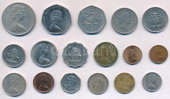 Vegyes 17db-os külföldi fémpénz tétel, közte Bahamák, Bermuda, Jamaica, Falkland-szigetek, mind külö...
