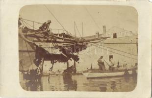 6 db RÉGI Osztrák-magyar sérült hadihajó, fotó képeslapok / 6 pre-1920 K.u.K. Kriegsmarine damaged w...