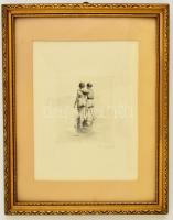 Carl Joseph Bauer (1895-1989): Falcher Strand. Rézkarc, papír, jelzett, üvegezett keretben, 11×9,5 c...