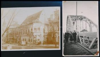 cca 1936 Győri életképek, Erzsébet tér, híd, 2 db feliratozva, 5x8 cm