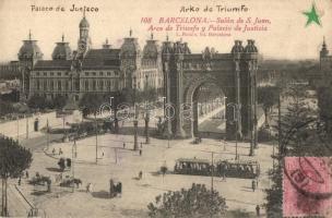 Barcelona, Salon de S. Juan, Arco de Triunfo, Palacio de Justicia / triumphal arch, Palace of Justice, tram, TCV card