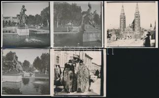 1930-1935 Szeged, Városi életképek, 5 db fotó, 6x6 cm